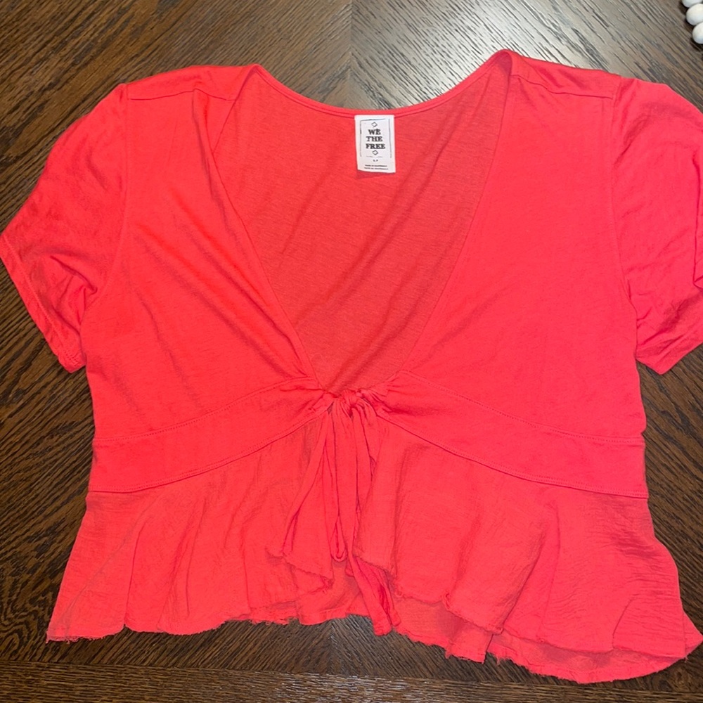 WE THE FREE Women’s Relaxed Tie Front Orange Blouse Small